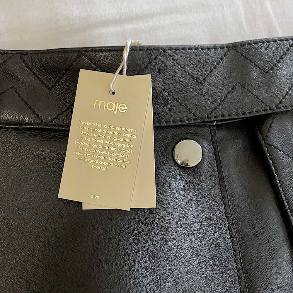 Maje Leather A-line High-Waist Mini Skirt NWT - Picture 6 of 10